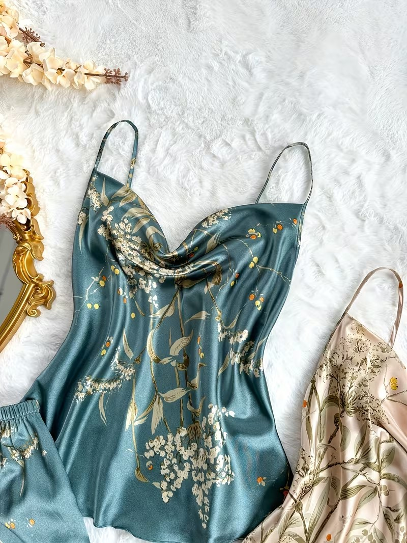 Floral Satin Cami & Trouser Lounge Set, 2pcs