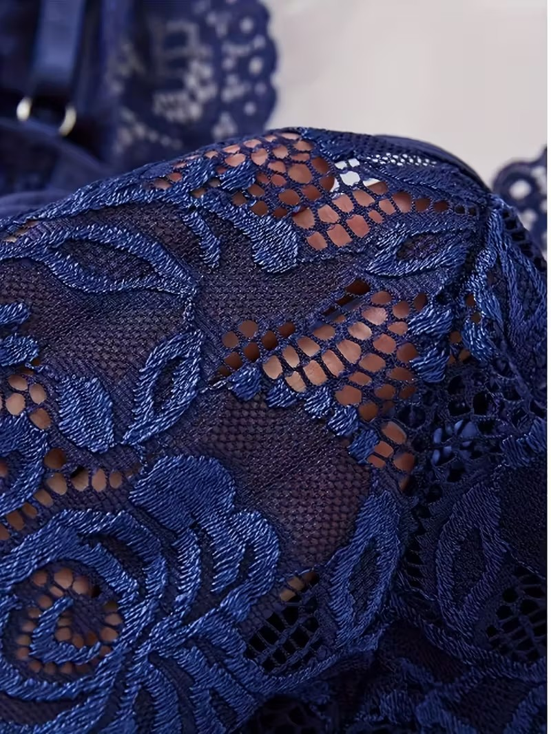 Midnight Navy Lace & Mesh Babydoll Set – Romantic 2-Piece Lingerie