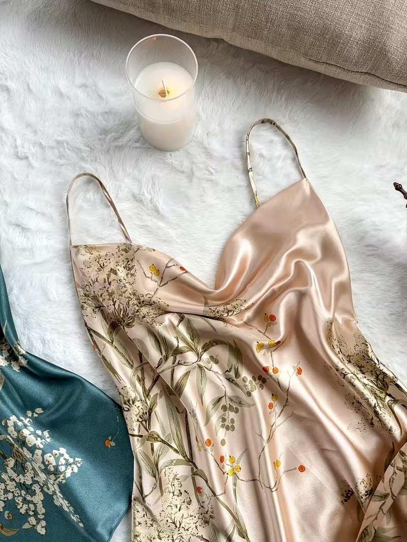 Floral Satin Cami & Trouser Lounge Set, 2pcs