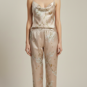 Floral Satin Lounge Set – Elegant Comfort for Everyday Relaxation – Champagne