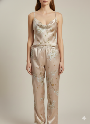 Gemini_Generated_Image_d87mt2d87mt2d87m Floral Satin Lounge Set – Elegant Comfort for Everyday Relaxation - Champagne