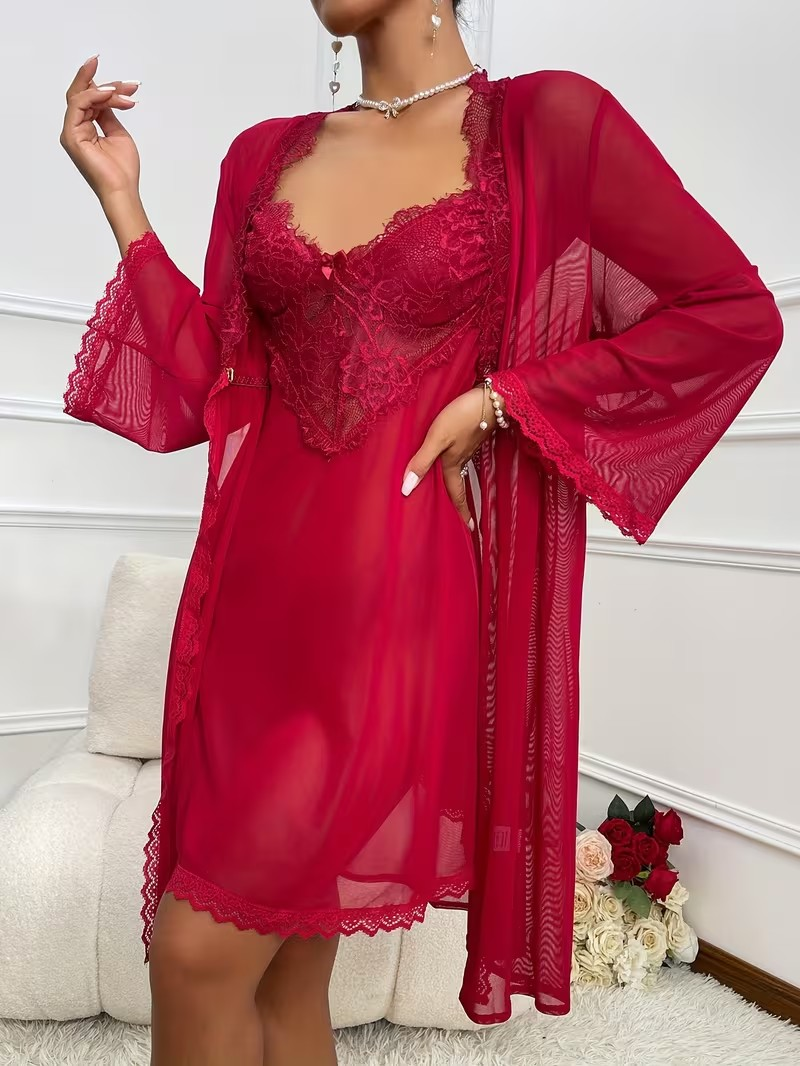 Cherry Red Babydoll & Robe Set