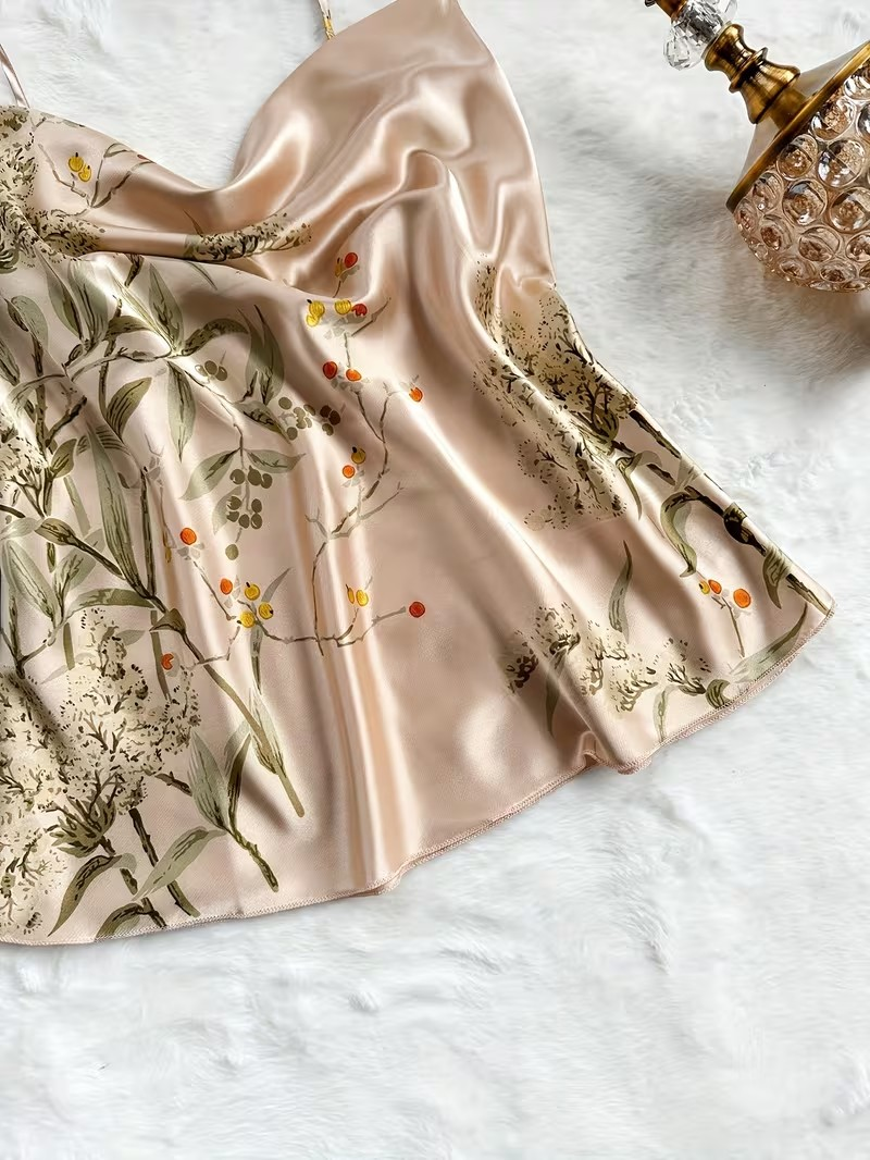 Floral Satin Cami & Trouser Lounge Set, 2pcs
