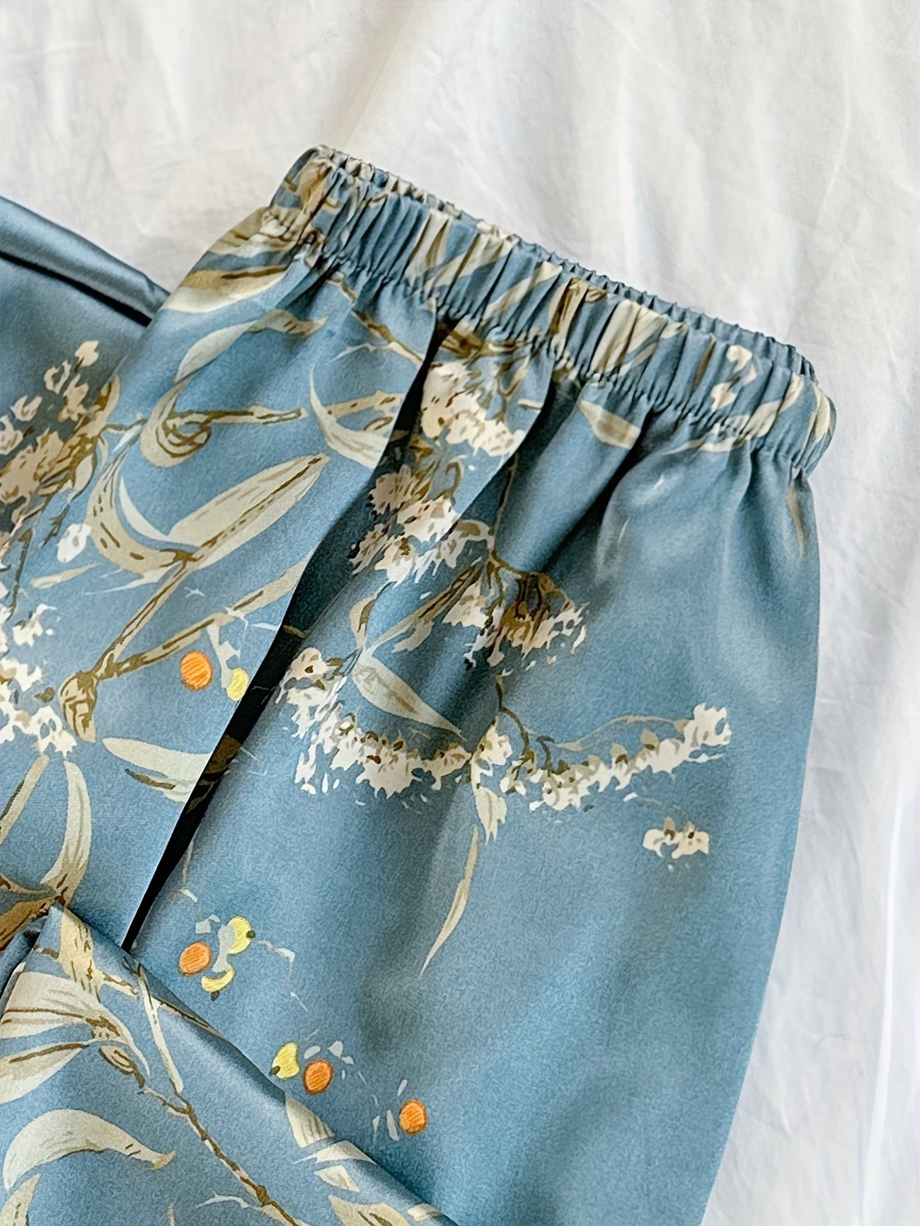 Floral Satin Lounge Set – Elegant Comfort for Everyday Relaxation - Teal blue