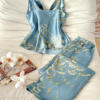Floral Satin Lounge Set – Elegant Comfort for Everyday Relaxation - Teal blue