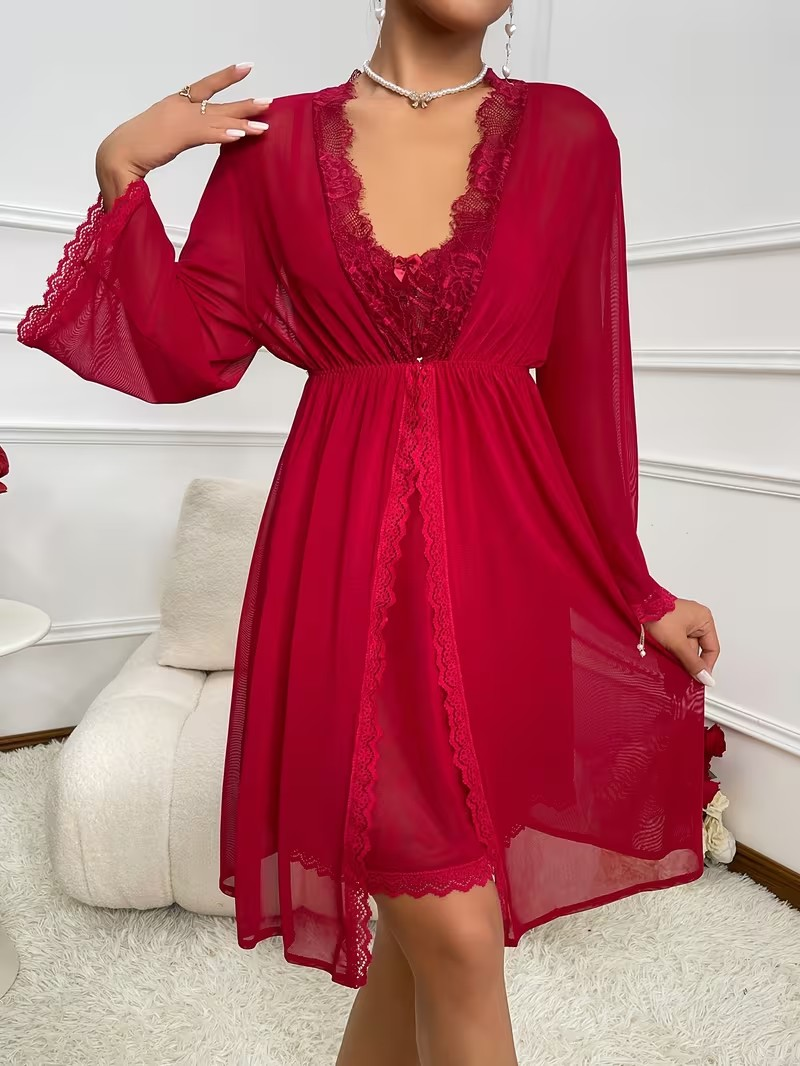 Cherry Red Babydoll & Robe Set